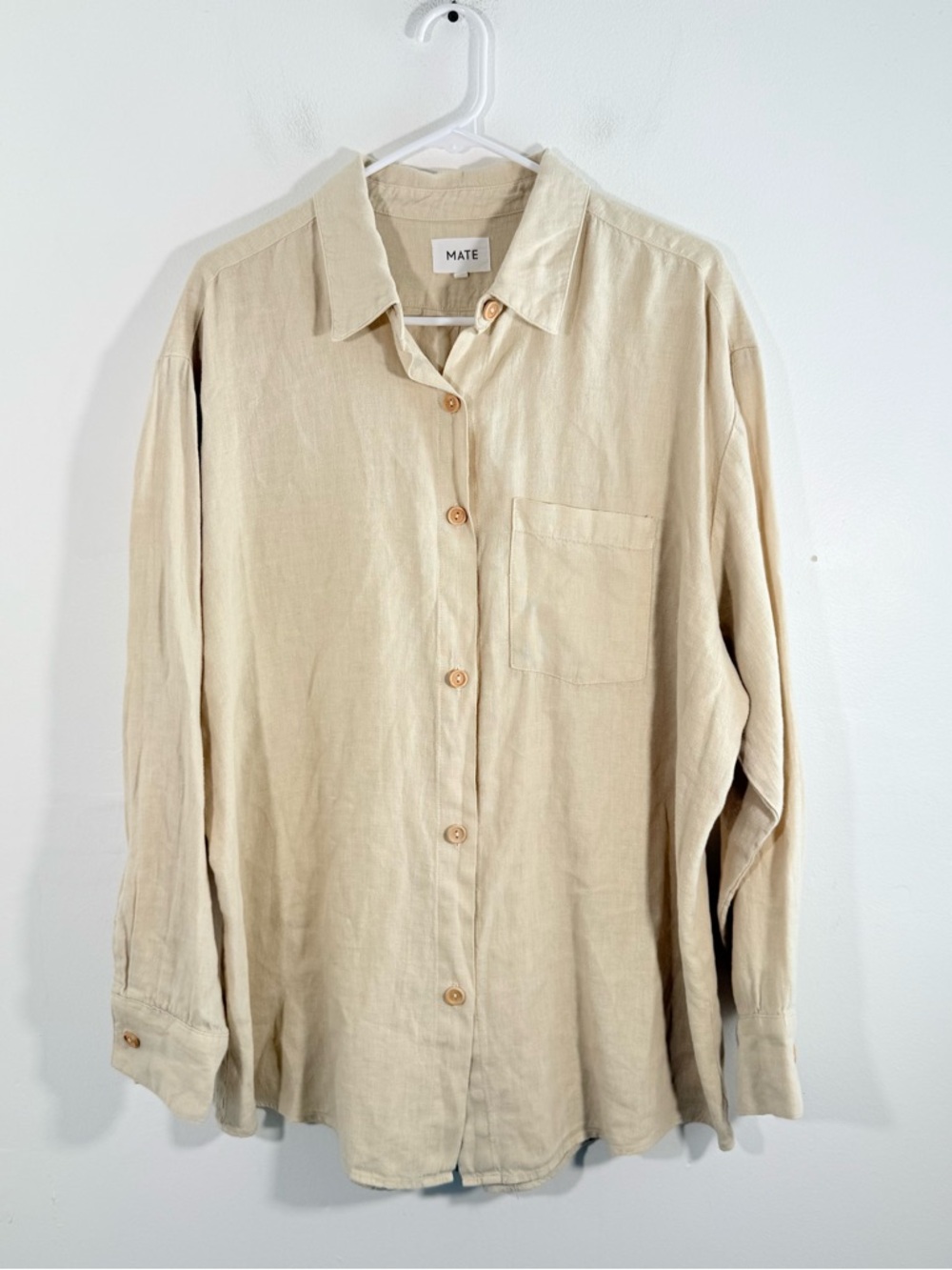 Mate The Label Tan 100% Organic Linen Striped Oversized Button Down Shirt Small